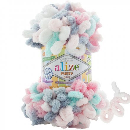 Пряжа Alize PUFFY COLOR 6529 мята/сер/св.роз (5 мотков)