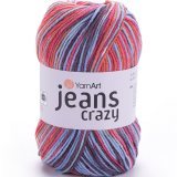 Пряжа Yarnart JEANS CRAZY 8214 красный/голубой (5 мотков)