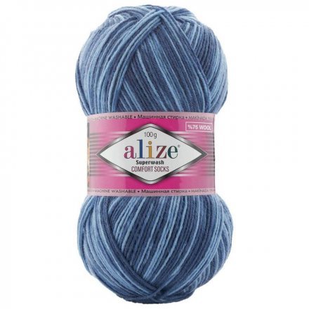 Пряжа Alize SUPERWASH 7677 джинсовый принт (5 мотков)