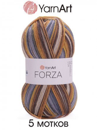 Пряжа Yarnart FORZA 2504 горчица/сталь/оранж (5 мотков)
