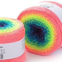 Пряжа Yarnart FLOWERS VIVID 505 коралл/салат неон/бирюза (2 мотка)
