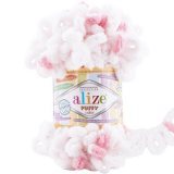 Пряжа Alize PUFFY COLOR 6492 бел/розов (5 мотков)