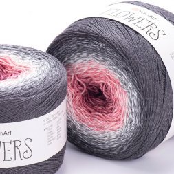Пряжа Yarnart FLOWERS 279 серый/коралл (2 мотка)