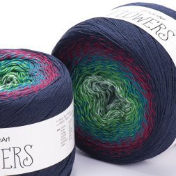 Пряжа Yarnart FLOWERS 266 зелен/м.волна/цикламен/синий (2 мотка)