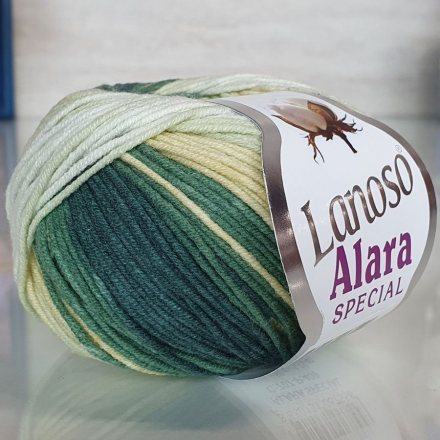 Пряжа Lanoso ALARA SPECIAL 707 зеленый принт (5 мотков)