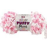Пряжа Alize PUFFY MORE 6267 неж.розовый/белый (2 мотка)