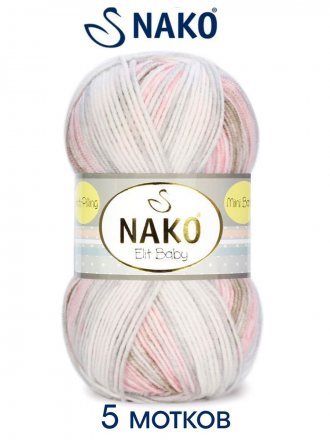 Пряжа Nako ELIT BABY MINI BATIK 32463 бел/роз/серый (5 мотков)