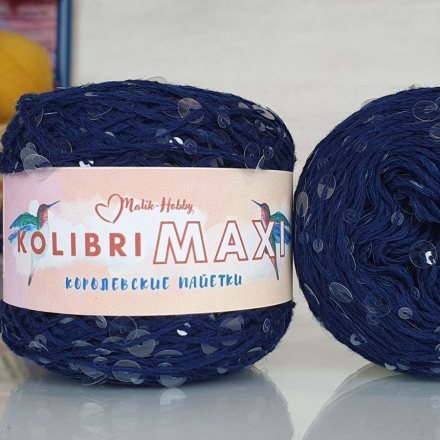 Пряжа M&amp;h KOLIBRI MAXI 182 синий с прозрачным (1 моток)