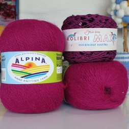 Пряжа M&amp;h НАБОР ПУХ КРОЛИКА И ПАЙЕТКИ 41 фуксия (3 мотка)