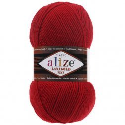 Пряжа Alize LANAGOLD FINE 56 красный (5 мотков)
