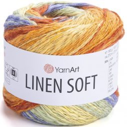 Пряжа Yarnart LINEN SOFT 7412 салат/оранж/син (4 мотка)