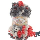 Пряжа Alize PUFFY FINE COLOR 6518 бел/коралл/сер (5 мотков)