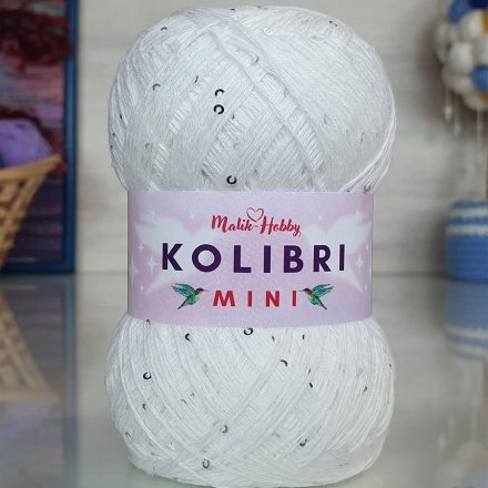 Пряжа M&amp;h KOLIBRI MINI 032 белый с серебром (2 мотка)
