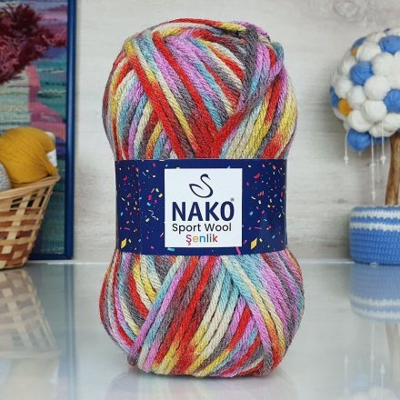Пряжа Nako SPORT WOOL SENLIK 87736 принт (5 мотков)