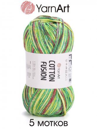 Пряжа Yarnart COTTON FUSION 3651 зеленый принт (5 мотков)