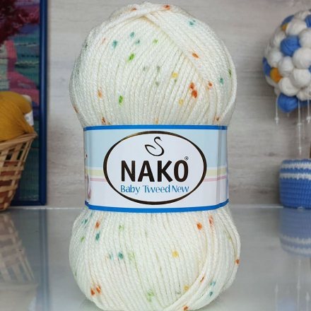 Пряжа Nako BABY TWEED 32837 бел/морковь/зелён (5 мотков)