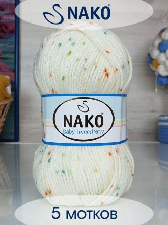 Пряжа Nako BABY TWEED 32837 бел/морковь/зелён (5 мотков)