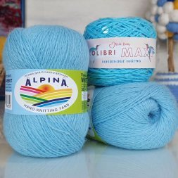 Пряжа M&amp;h НАБОР ПУХ КРОЛИКА И ПАЙЕТКИ 38 бирюзовый (3 мотка)