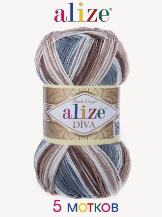 Пряжа Alize DIVA BATIK 5742 сер/бел/кор (5 мотков)