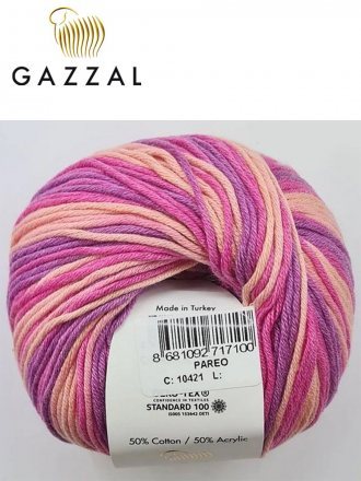 Пряжа Gazzal PAREO 10421 малина/лиловый принт (10 мотков)