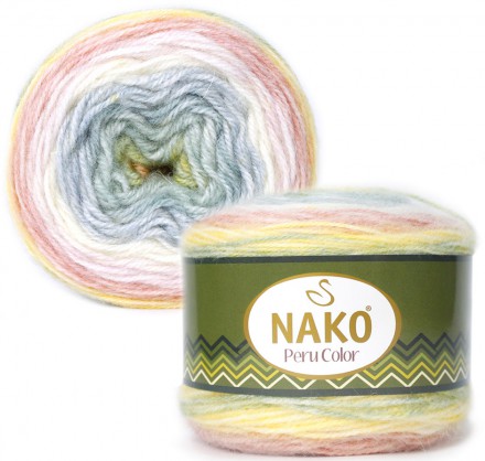 Пряжа Nako PERU COLOR 32182 лимон/роза/серо-голубой
