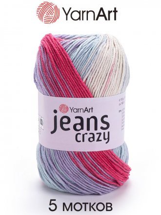 Пряжа Yarnart JEANS CRAZY 8205 красный принт (5 мотков)