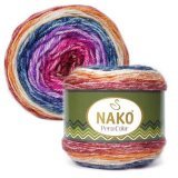 Пряжа Nako PERU COLOR 32187 яр.мальва/яр.сирень/джинс/оранж (4 мотка)