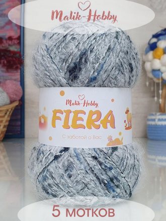 Пряжа M&amp;h ФИЕРА 002 джинс/бирюза (5 мотков)