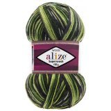 Пряжа Alize SUPERWASH 2696 зел/сер/желтый (5 мотков)