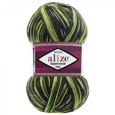 Пряжа Alize SUPERWASH 2696 зел/сер/желтый (5 мотков)