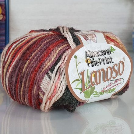 Пряжа Lanoso ALPACANA FINE PRINT 802 бел/беж/красный (5 мотков)