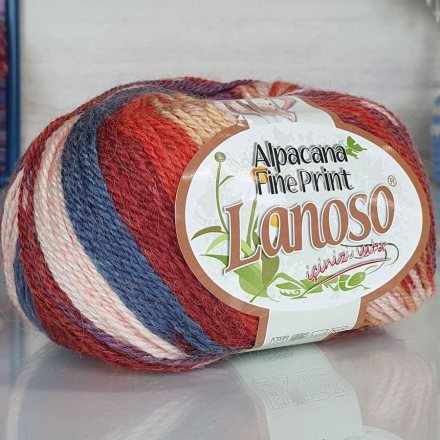 Пряжа Lanoso ALPACANA FINE PRINT 809 бел/красн/синий/оранж (5 мотков)