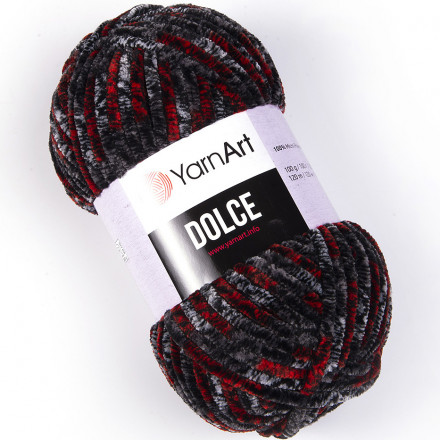 Пряжа Yarnart DOLCE 806 серый/красный принт