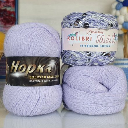 Пряжа M&amp;h НАБОР ПУХ НОРКИ И ПАЙЕТКИ 42 сиреневый (3 мотка)