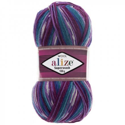 Пряжа Alize SUPERWASH 4412 бир/лилов/василёк (5 мотков)