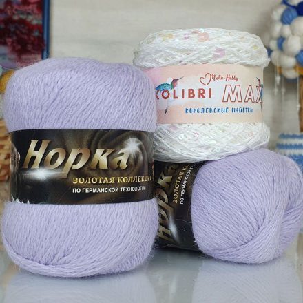 Пряжа M&amp;h НАБОР ПУХ НОРКИ И ПАЙЕТКИ 38 сиреневый (3 мотка)