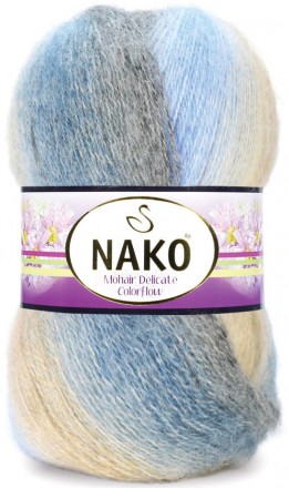 Пряжа Nako MOHAIR DELICATE COLORFLOW 7247 серый/голубой