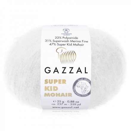 Пряжа Gazzal SUPER KID MOHAIR 64439 белый (6 мотков)