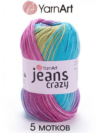 Пряжа Yarnart JEANS CRAZY 8211 яр.роз/бирюза/липа (5 мотков)