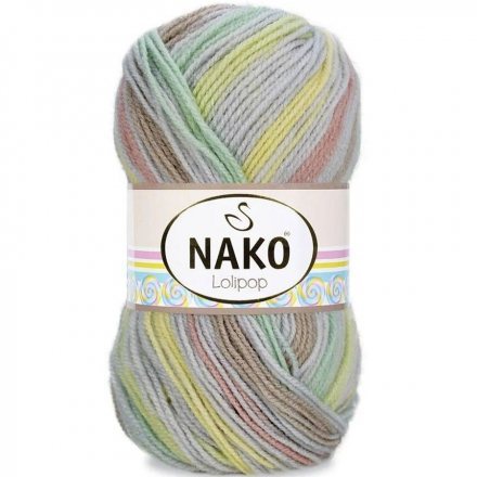 Пряжа Nako LOLIPOP 82846 лимон/ментол/сер (5 мотков)
