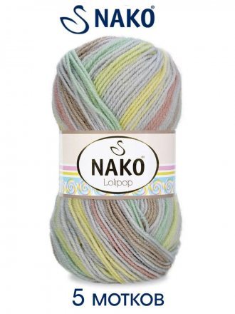Пряжа Nako LOLIPOP 82846 лимон/ментол/сер (5 мотков)