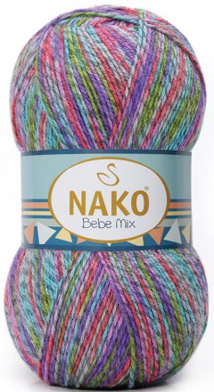 Пряжа Nako BEBE MIX 86838 фиолет/голуб/зеленый