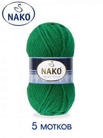 Пряжа Nako SPORT WOOL 11347 яр.зелень (5 мотков)