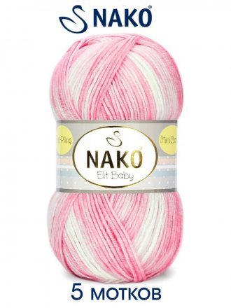 Пряжа Nako ELIT BABY MINI BATIK 32454 бел/розовый (5 мотков)