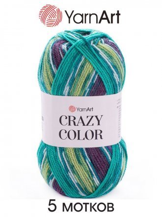 Пряжа Yarnart CRAZY COLOR 178 изумруд/слива/фиолет (5 мотков)