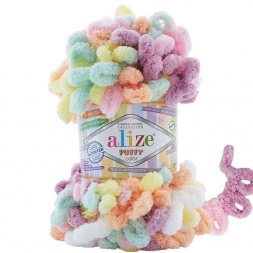 Пряжа Alize PUFFY COLOR 6527 бел/мята/оранж/сирен (5 мотков)