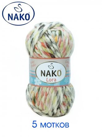 Пряжа Nako LORA 28077 серый/крем/липа (5 мотков)